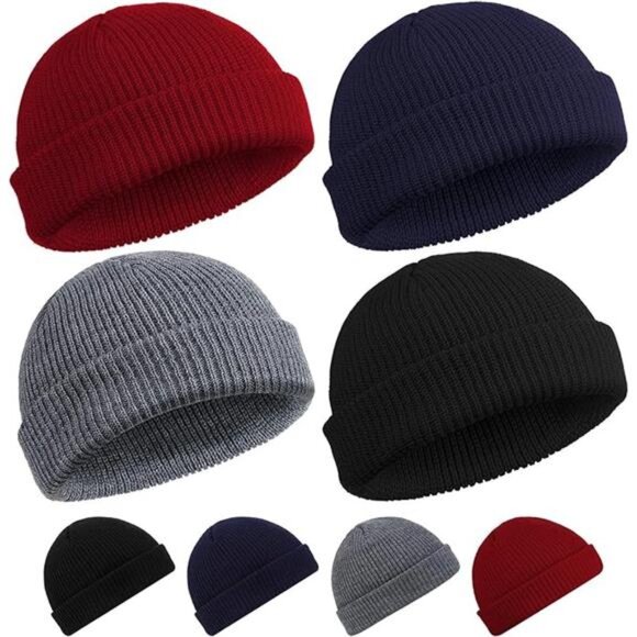 4 Pieces Trawler Beanie Watch Hat Roll up Edge Skullcap Fisherman Beanie Unisex - Picture 7 of 7